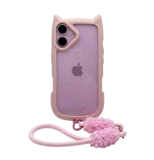 Cat Ear Lanyard Case, pink, front view