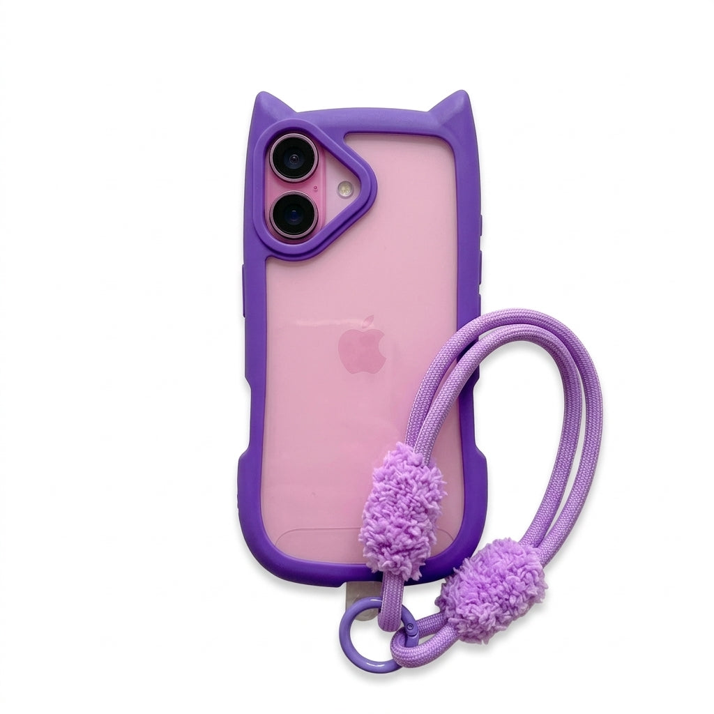 Cat Ear Lanyard Case in purple, front view