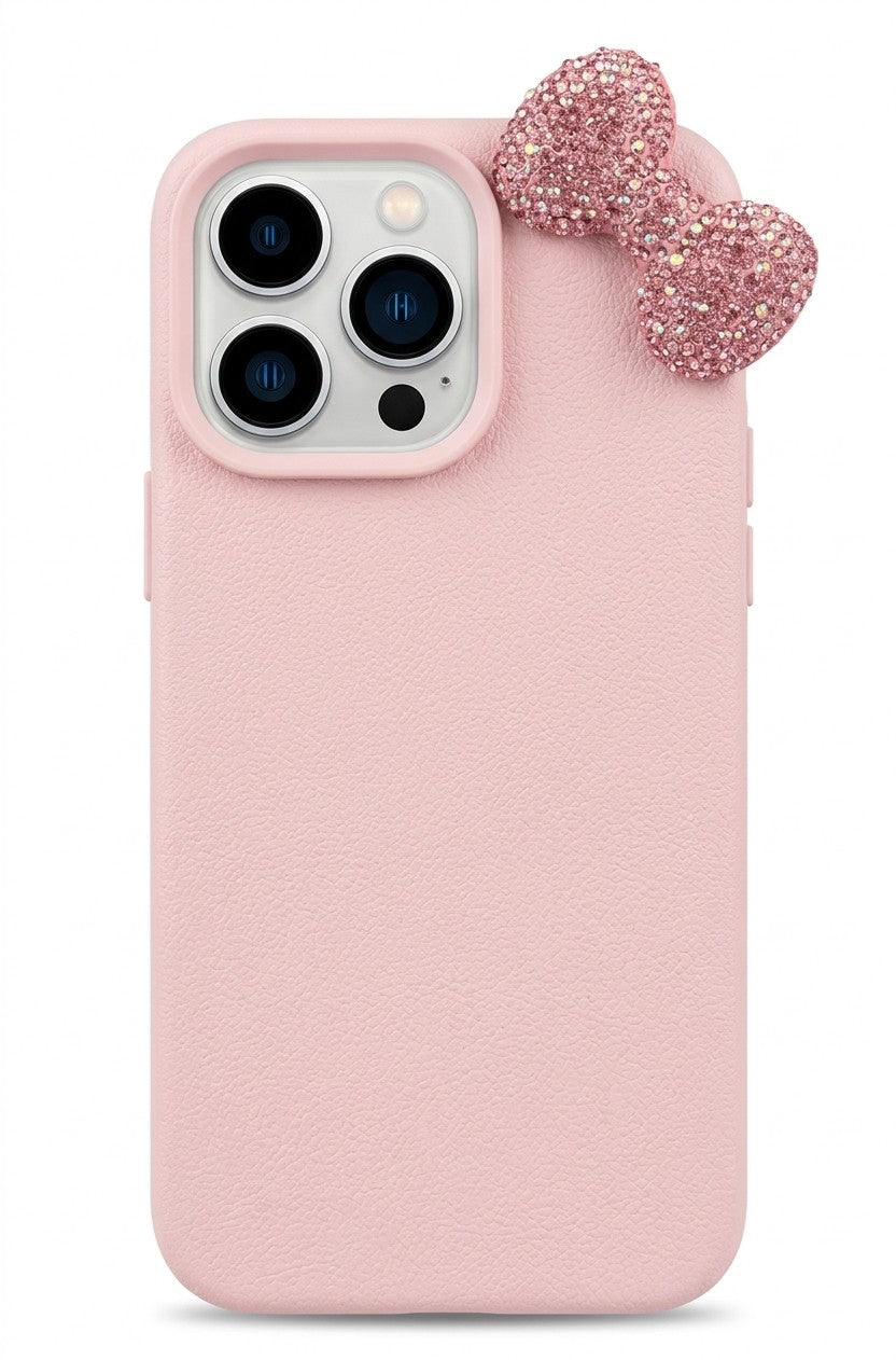 Rhinestone Bow Case in pink, back view